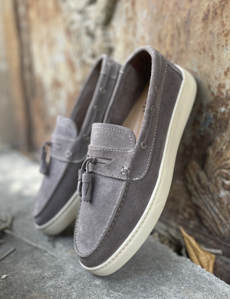 Huxley and Grace ανδρικά γκρι δερμάτινα loafers με tassels HG174191G φωτογραφία